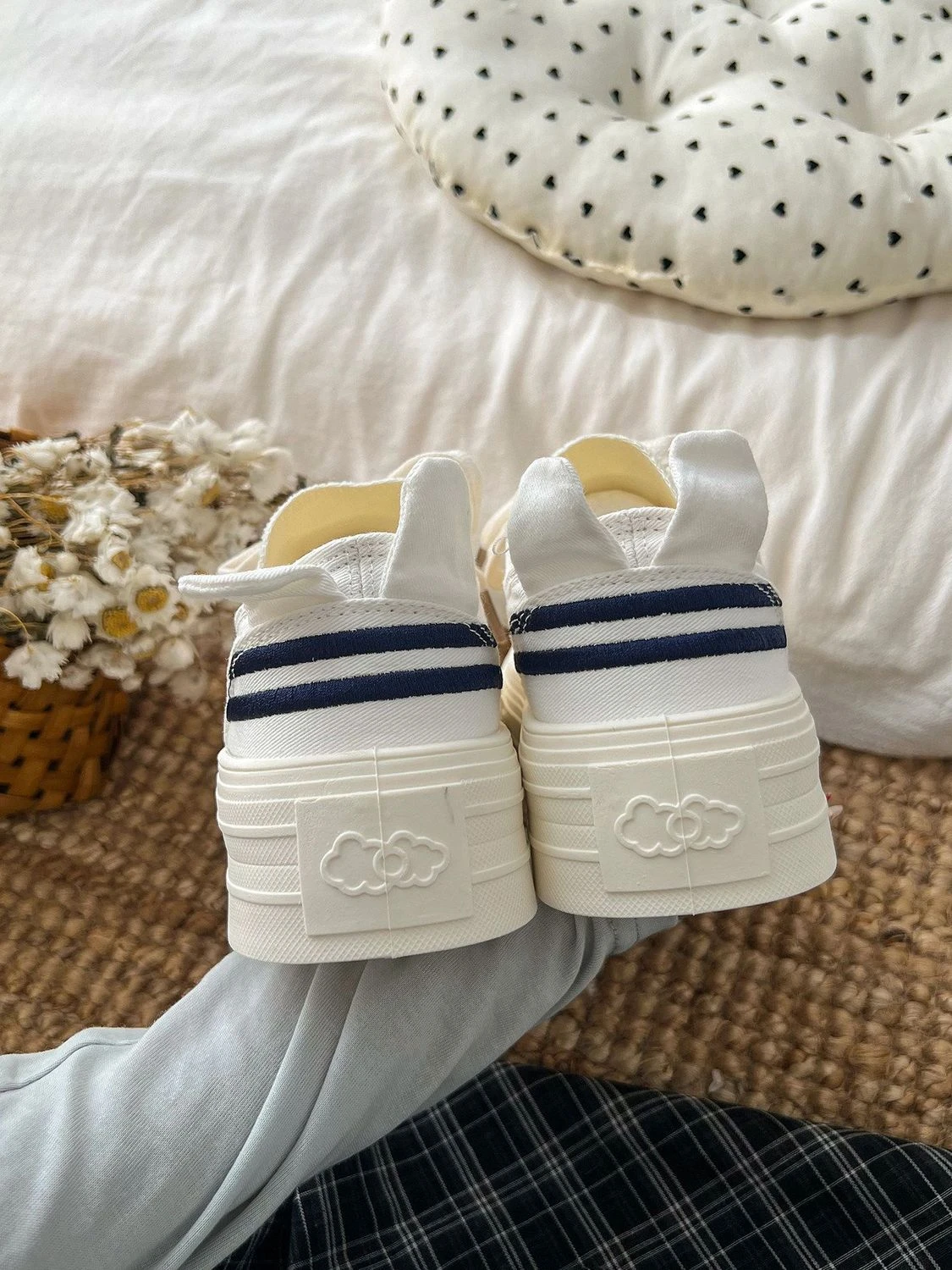 Teen Campus Milky White Canvas Sneakers Damen Chunky Plimsolls Lovely Rabbit Elevated Shoes Woman Atmungsaktive Schnür-Sneaker – Detail 7
