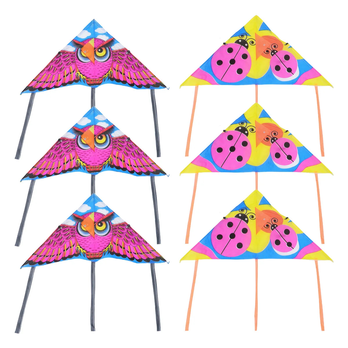 

10pcs Lightweight Rainproof Silk Kite Owl Ladybug Pattern Flying Toys Outdoor Activities Beach Park Fun