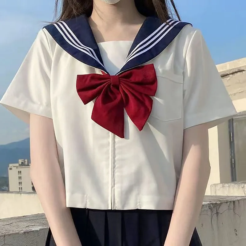 Abito Jk per ragazza uniforme scolastica giapponese Abito sexy a maniche lunghe da donna con tre uniformi da marinaio di base bianche con cravatta rossa primaverile e autunnale