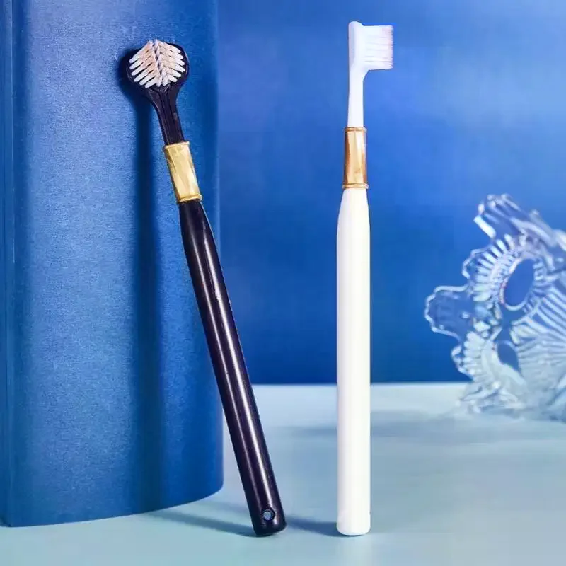 Family Soft Bristled Three Sided Toothbrush - Efficient Cleaning Three Headed Manual Toothbrush 6Pcs