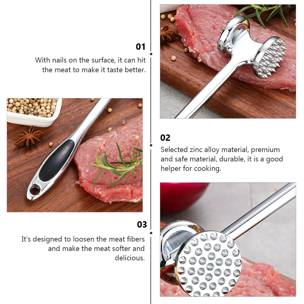 

1pc Meat Tenderizer Hammer Dual Sided Zinc Alloy Kitchen Tool Steak Pounder Mallet For Beef Pork Chicken Premium