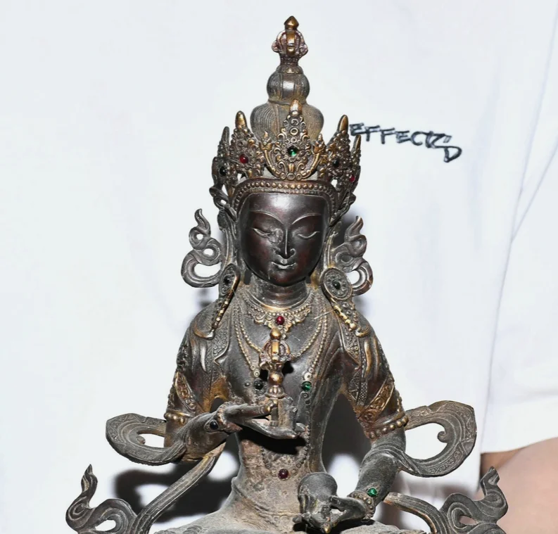 12'' Old Tibet Pure Bronze Sit Vajradhara Vajrabhairava Goddess Buddha Statue