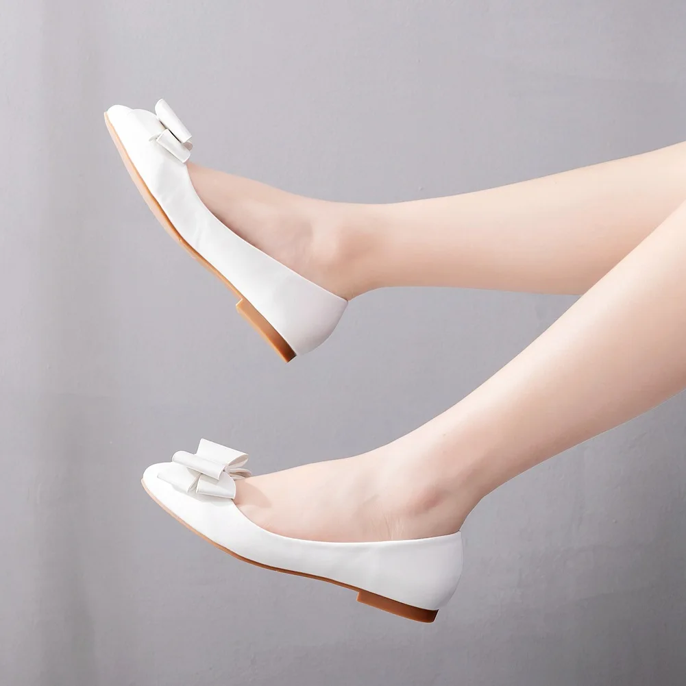 Fashion white pointed flat single shoes female work women\'s shoes bow women\'s shoes large size 41-43 bridal shoes wedding shoes