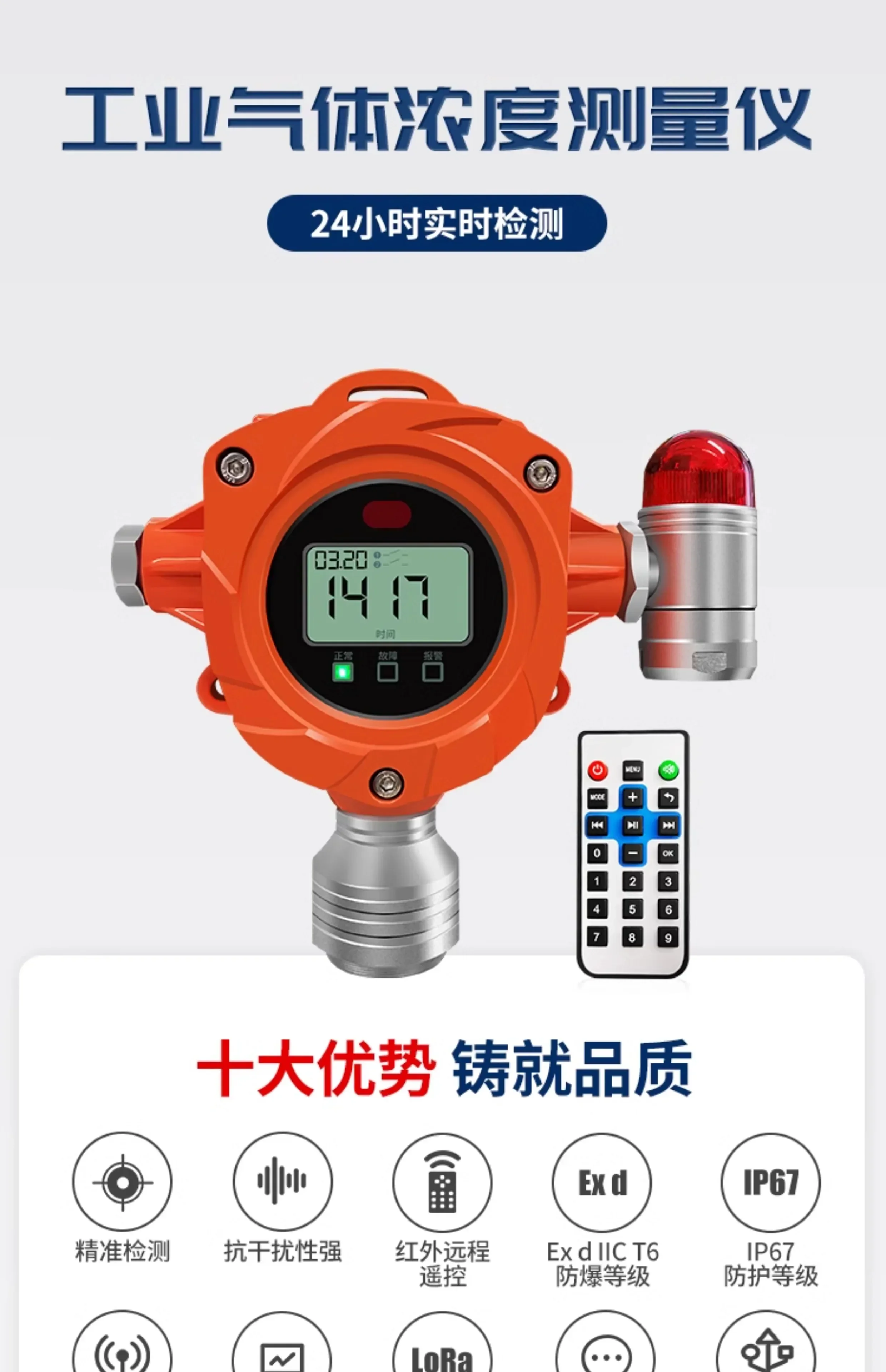 Industrial combustible gas alarm detector, ammonia concentration probe sensor detector