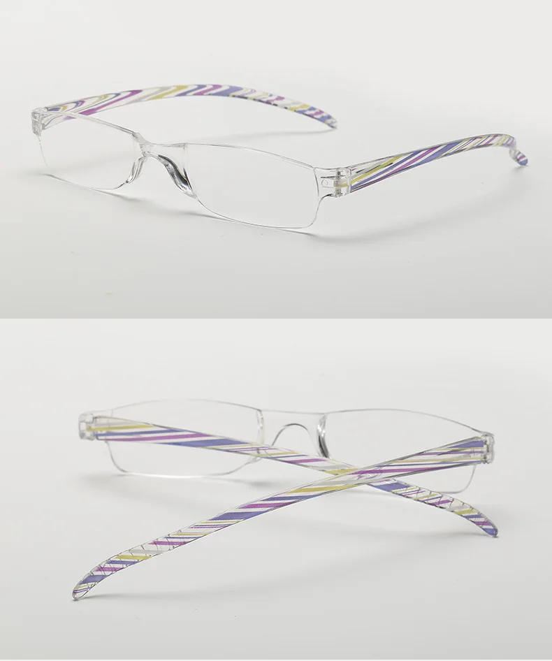 +1,0 ~ +4,0 Tragbare Weitsichtbrille Unisex Ultraleichte Lesebrille Rahmenlose Lesebrille aus Kunstharz mit halbem Rahmen – Detail 9