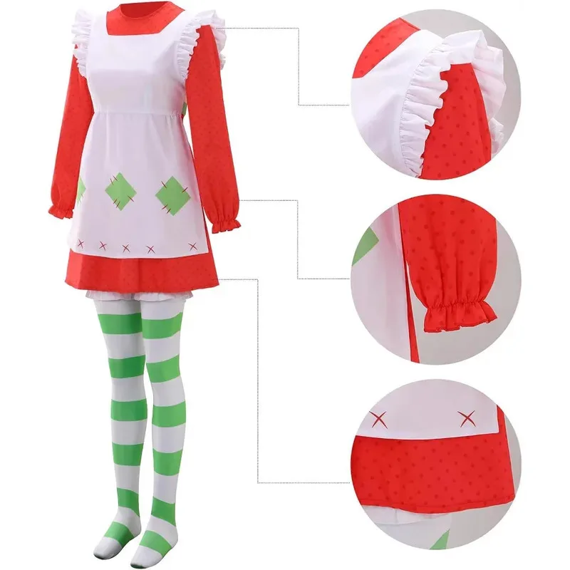 【1980 Retro Classic 】 Red Printed Strawberry Maid Costume Lolita-style Strawberry Shortcake Cosplay Dress Halloween Dress Girl