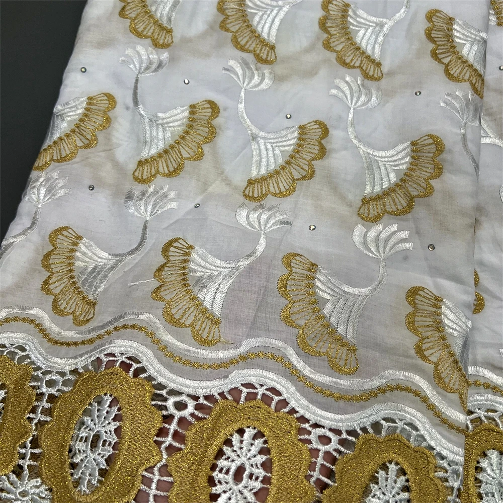 Latest 2024 African Tulle Lace Fabric, Cotton Embroidery, French Wedding Prom Dresses, Damask Golden, 5Yards, High Quality