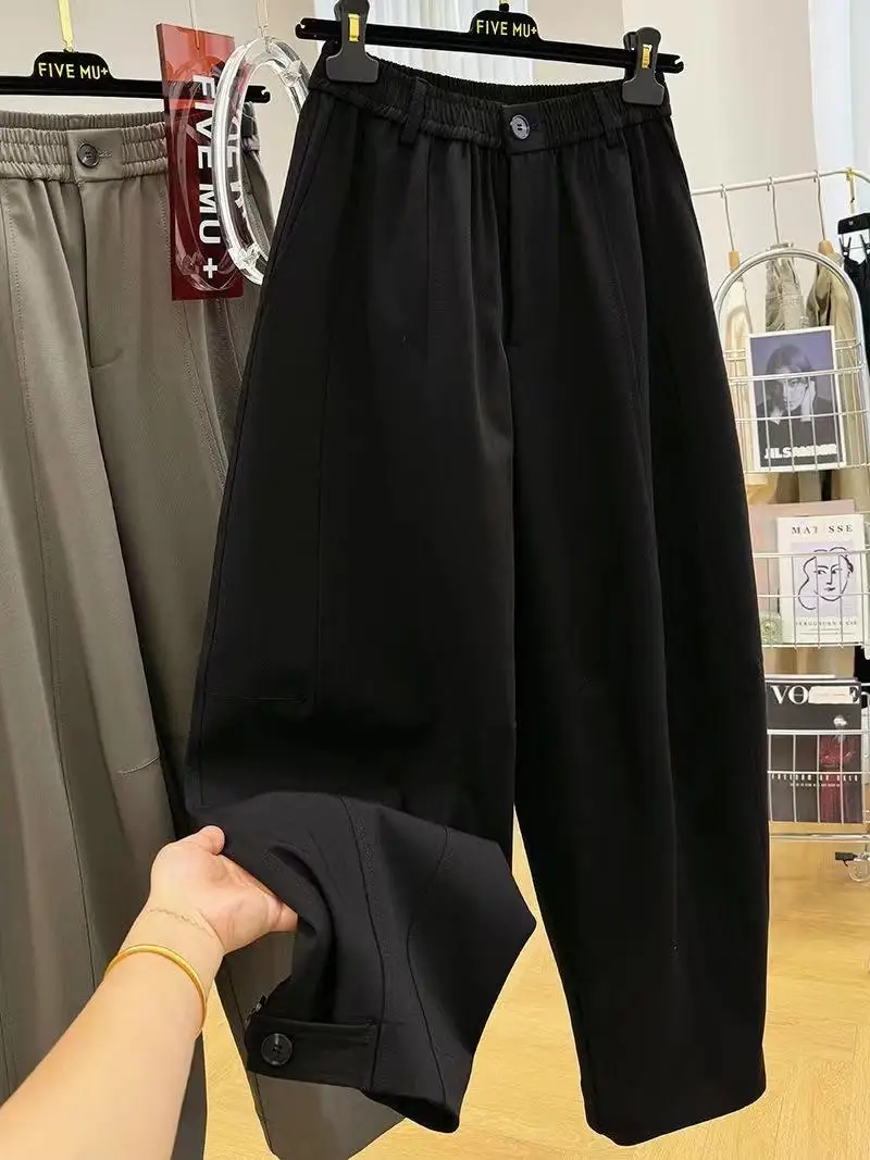 

Женские повседневные брюки больших размеров с эластичной талией, удобные свободные длинные брюки-харлан с высокой талией, модные, больших размеров