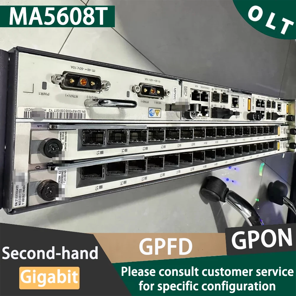 

Оригинальная б/у сервисная плата Mini Ma5608t DC Gigabit Uplink GPON OLT на 16 портов с модулями GPFD C+ C++ SFP