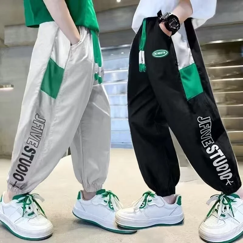 

Boys Color Splicing Long Pants Hip Hop Harajuku Comfortable Breathable Cargo Pants Loose Sports Teen Children Casual Harem Pants