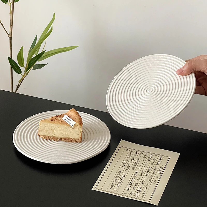 Minimalist Spiral Embossed Ceramic Plate Multi-use Cake Snack Fruit Plate Home Afternoon Tea Tableware