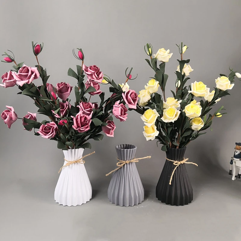 SEWS-Plastic Vases European Aimulation-Ceramic Flower Vase Wedding Home Decorations Rattan-Like Unbreakable Simplicity