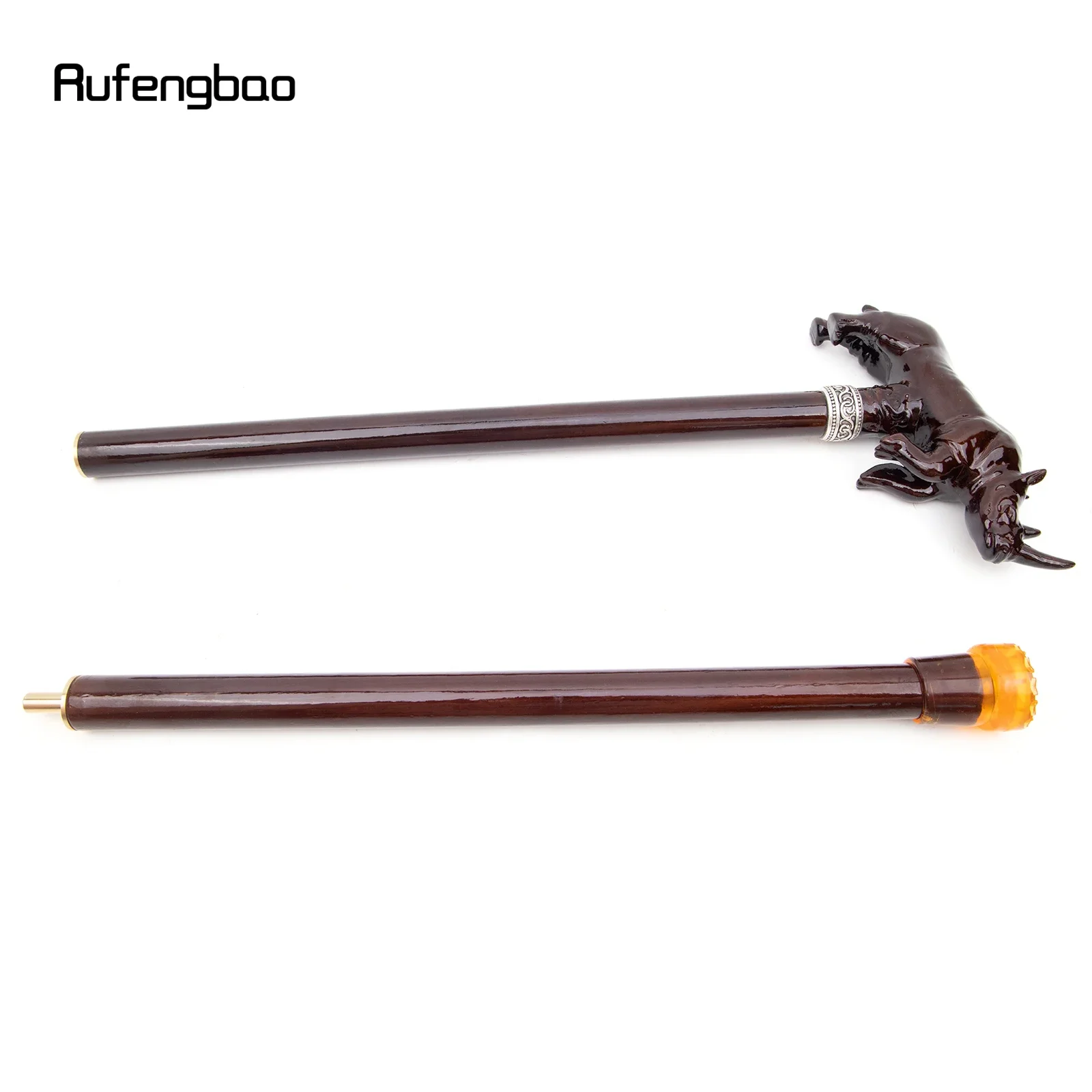 Brown Rhino Rhinoceros Wooden Double Joint Fashion Walking Stick Decorative Cospaly Cane Halloween Crutch Wand Crosier 93cm