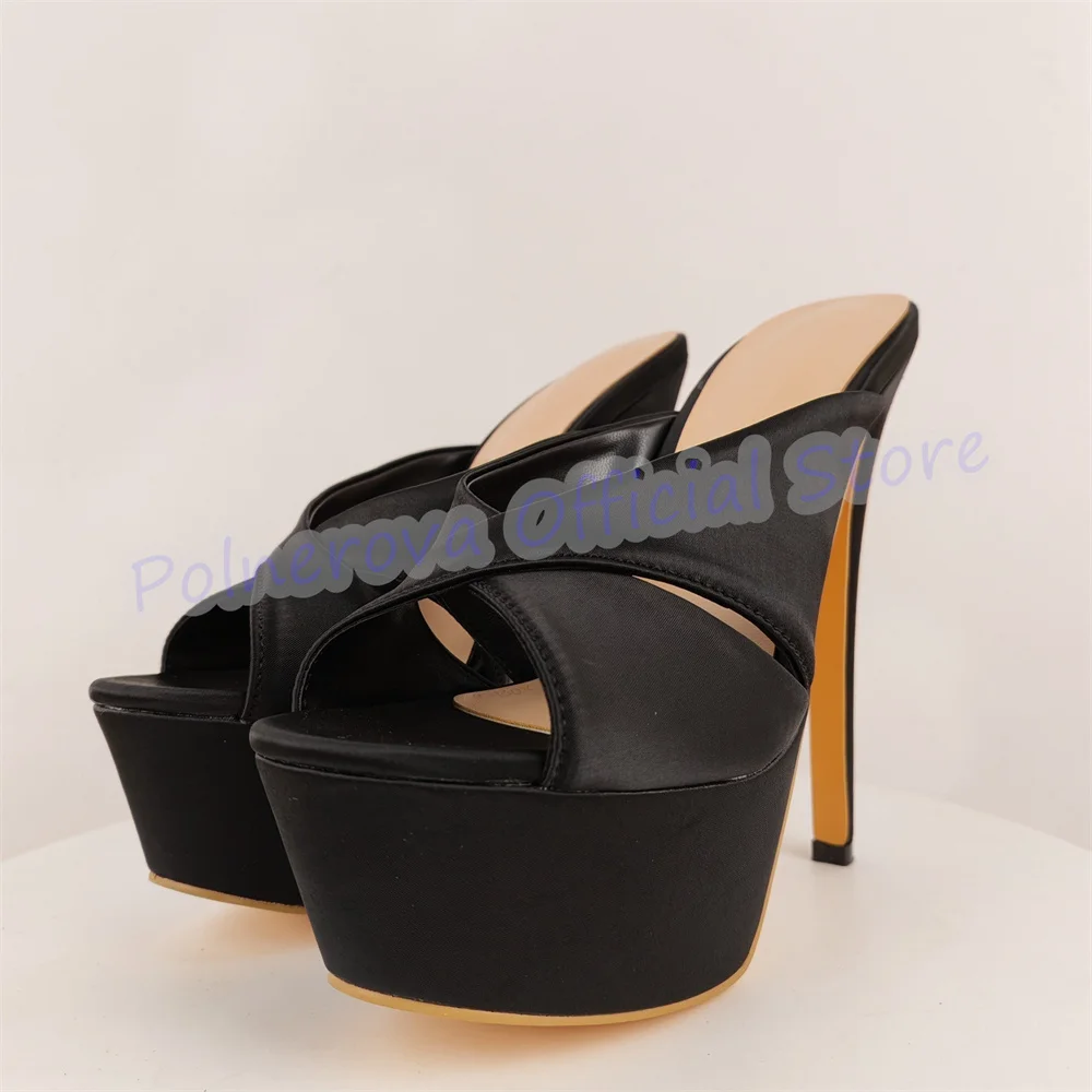 Sexy Satin Cross Strap Peep Toe Super High Heel Women Pumps Wedding Party Chunky Platform Slingback Pumps Outside Lady Sandals