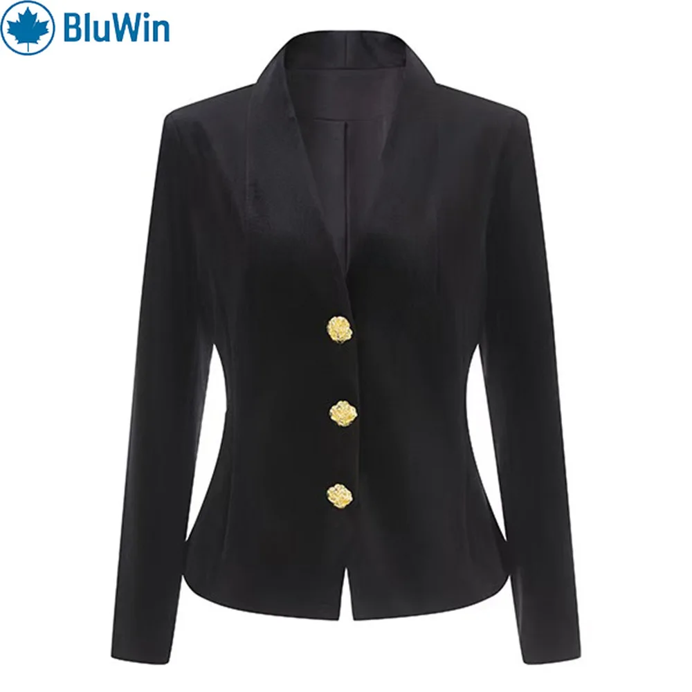 

Женский бархатный пиджак URBANCHIC с v-образным вырезом, черный, золотые пуговицы, застежка на талии, тонкий элегантный вечерний пиджак