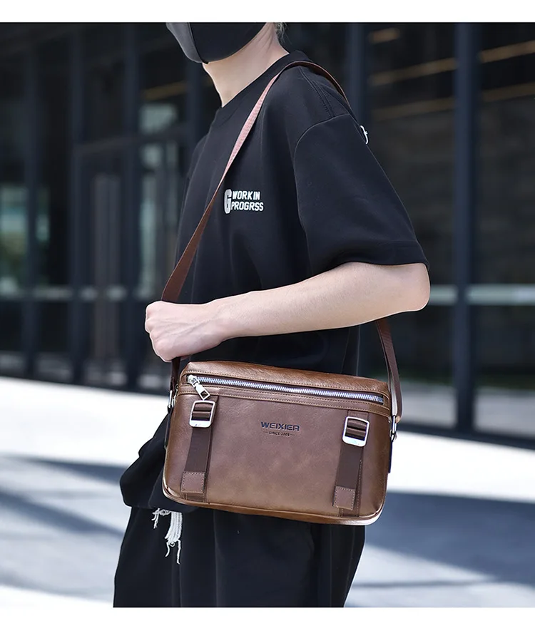 New Men's High-end Waterproof Single-shoulder Bag, PU Trendy and Versatile Crossbody Bag, Simple and Large-capacity Bag