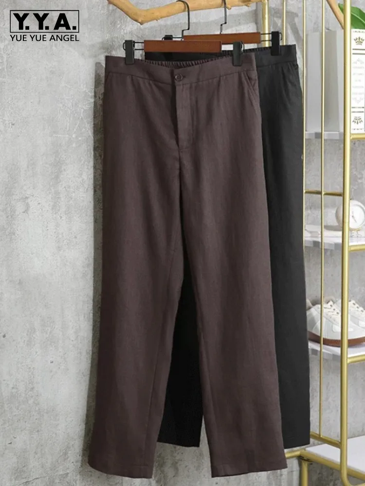Mens Business Work Suit Pants Vintage Summer Linen Straight Long Trousers Breathable Slim Fit Office Cargo Pants Plus Size 5XL