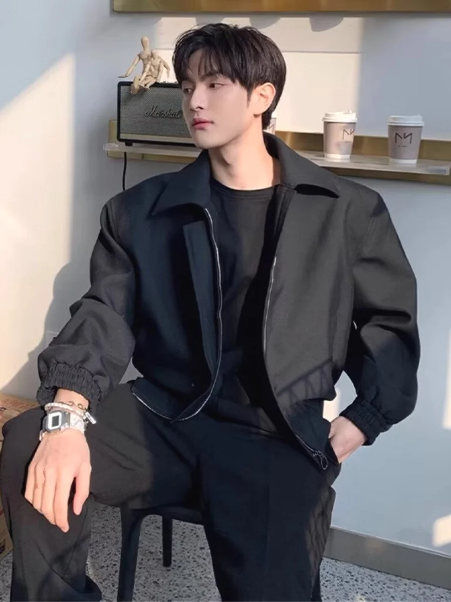 American Style Shoulder Pad Jacket Men's Casual Executive Workwear Short Collar Pilot Motorcycle Clothes Slim Fit Youth Fashion