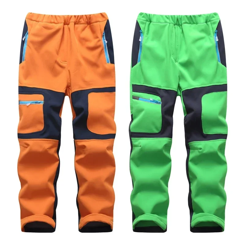 Outdoor Winter Hiking Skiing Fleece Pants Girl Boy Warm Soft Shell Waterproof Kids Camping Climbing Fishing Trousers XMP361