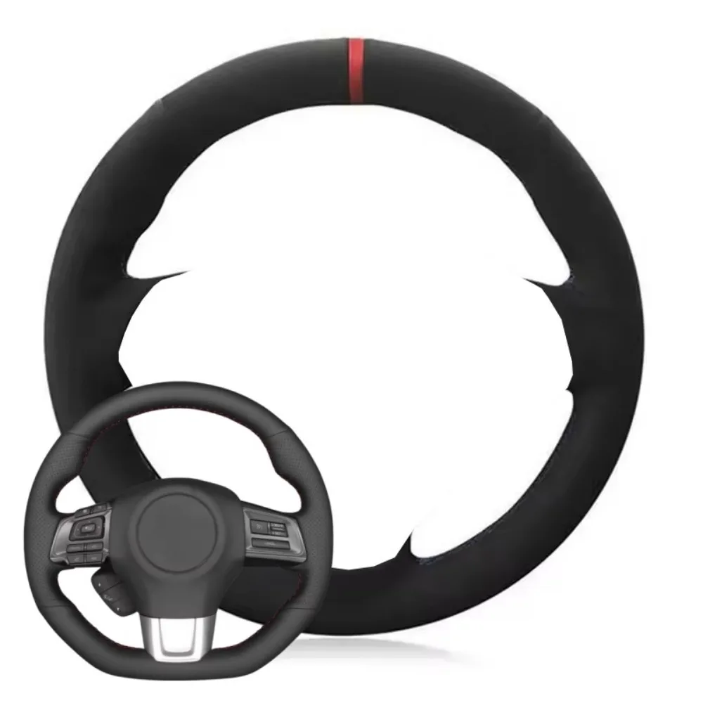 

Сшитый вручную автомобильный черный замшевый дышащий чехол на руль, красный центральный знак для Subaru WRX (STI) 2015-2019 Levorg 2015-2019