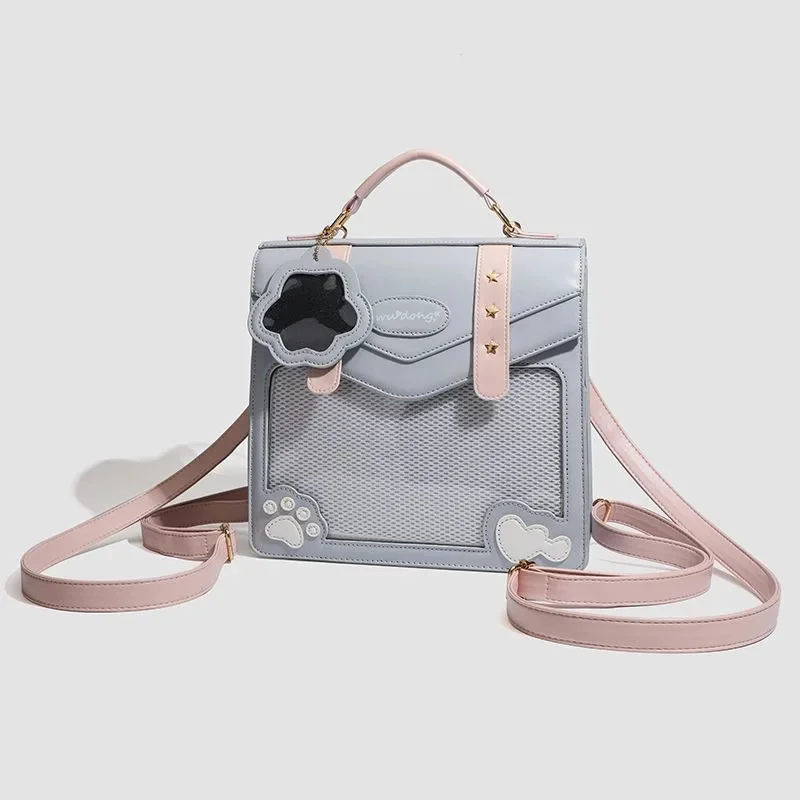 Anime Y2K Dog Paw Love Star Itabag Backpacks English Transparent Crossbody Badge High Capacity Backpacks Women's Handbag New