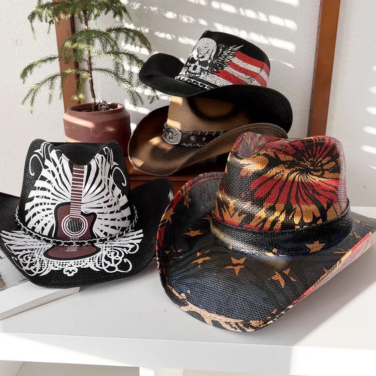 

Fashion Personality Knight's Cap Women's Summer Outdoor Sun Hat Western Denim Sun-proof Straw Hat Men's Trendy Punk Hat