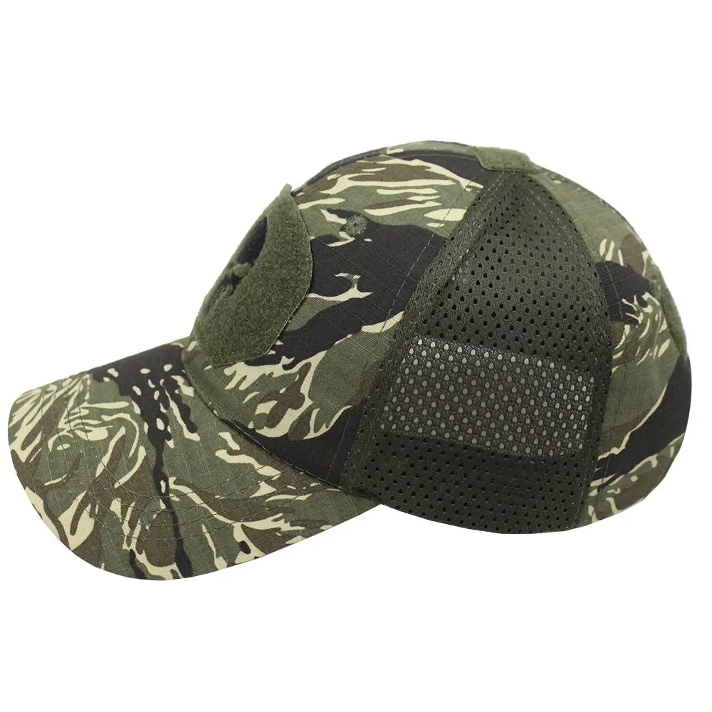 Bonés de beisebol táticos de caveira com selos camuflados masculinos para mulheres verão airsoft militar ao ar livre malha snapback boné viseira de