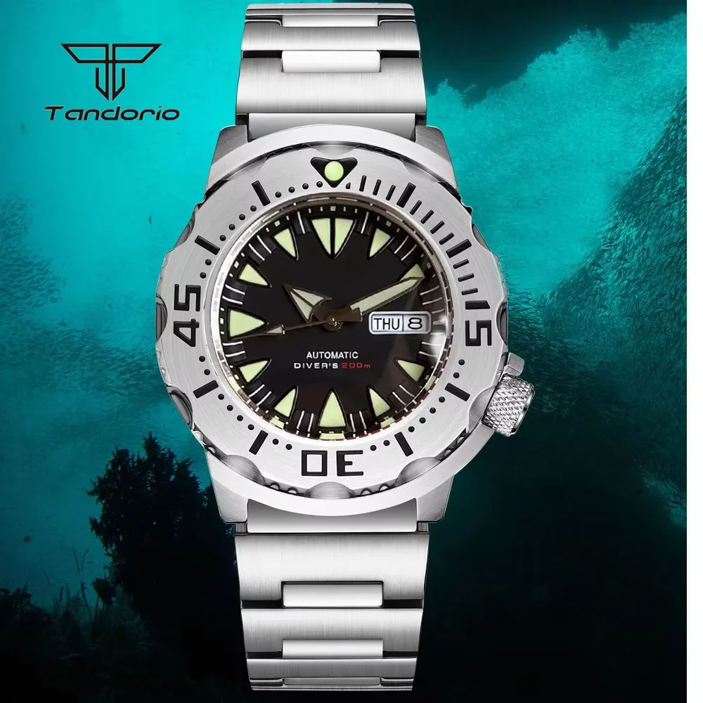 شعار مخصص/الاسم/النص الوحش الغوص NH36 42 مللي متر الميكانيكية التلقائية ساعة رجالي 20ATM الياقوت ساعة اليد تاريخ/أسبوع الأخضر Lume