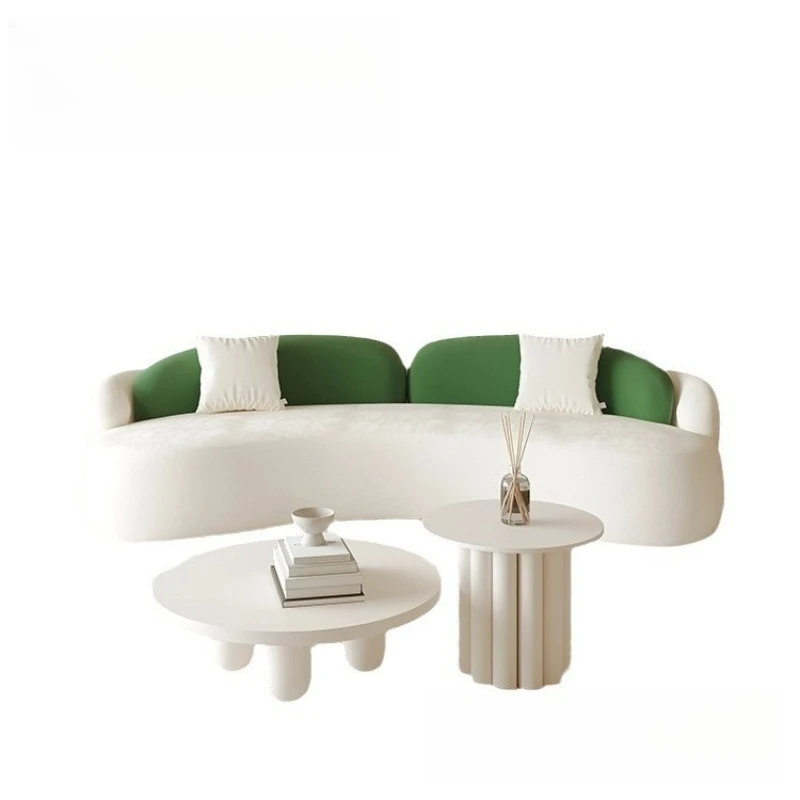 

Business negotiation sofa, cream fabric curved sofa, coffee table combination