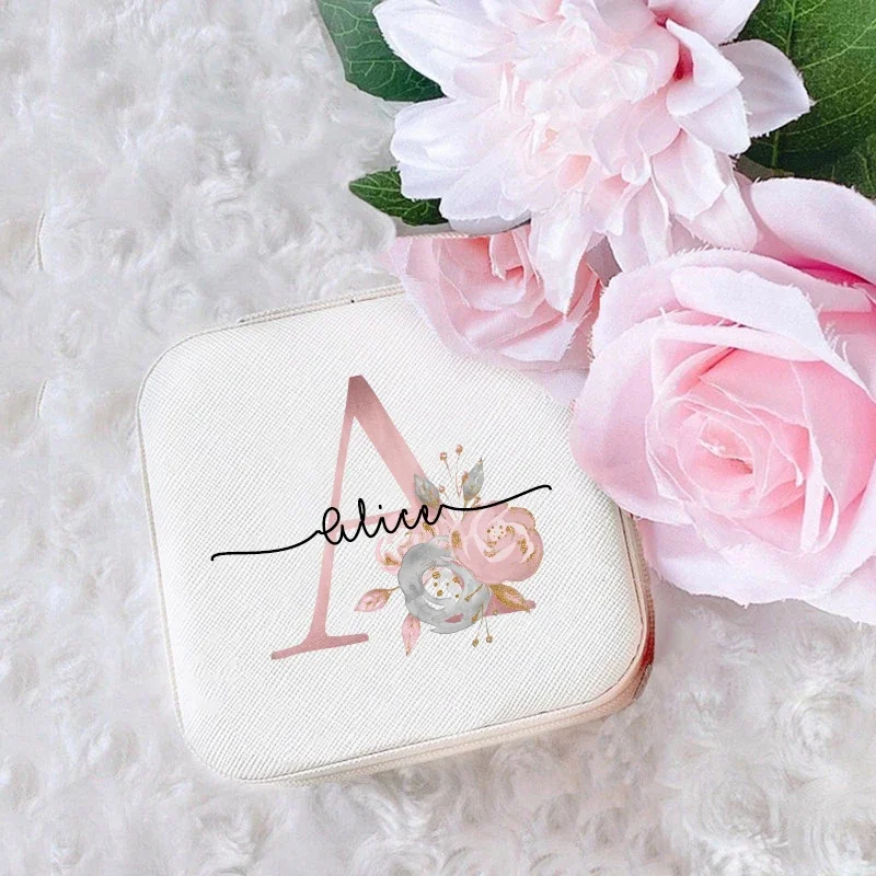 Personalized Jewelry Box Travel Jewelry Case Custom Initial with Name Jewelry Boxes Bridesmaid Wedding Birthday Gifts for Her