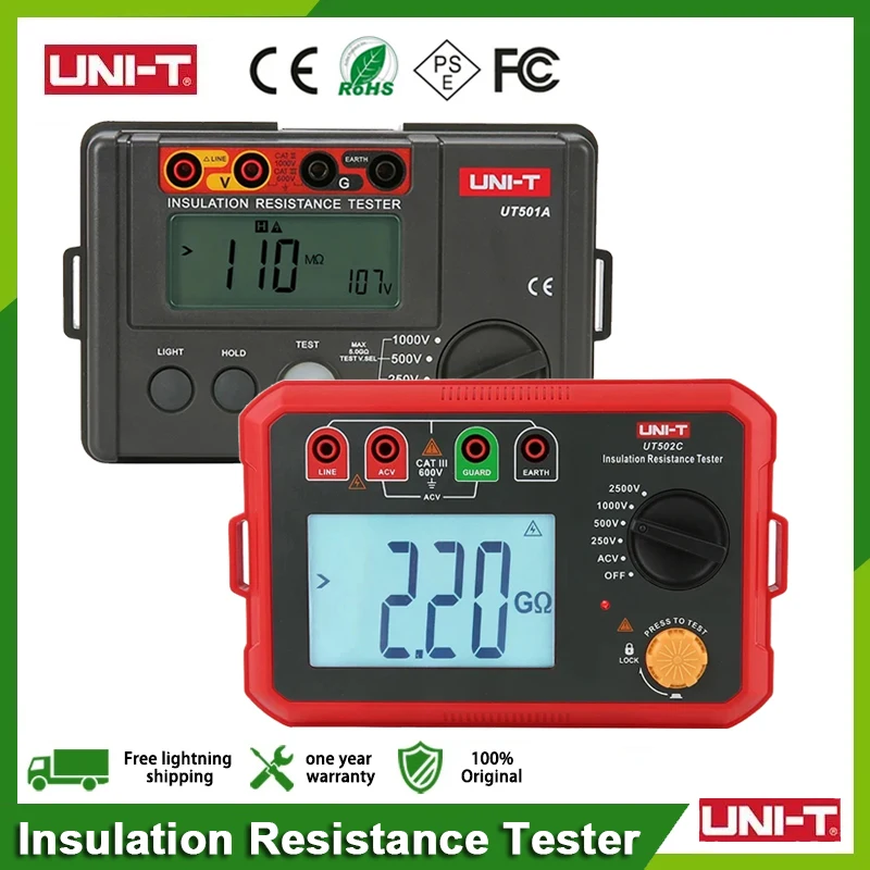 UNI-T Insulation Resistance Tester UT501A UT501C UT502A UT502C Digital Megometer Megohmmeter Ohm Tester Auto Range Backlight