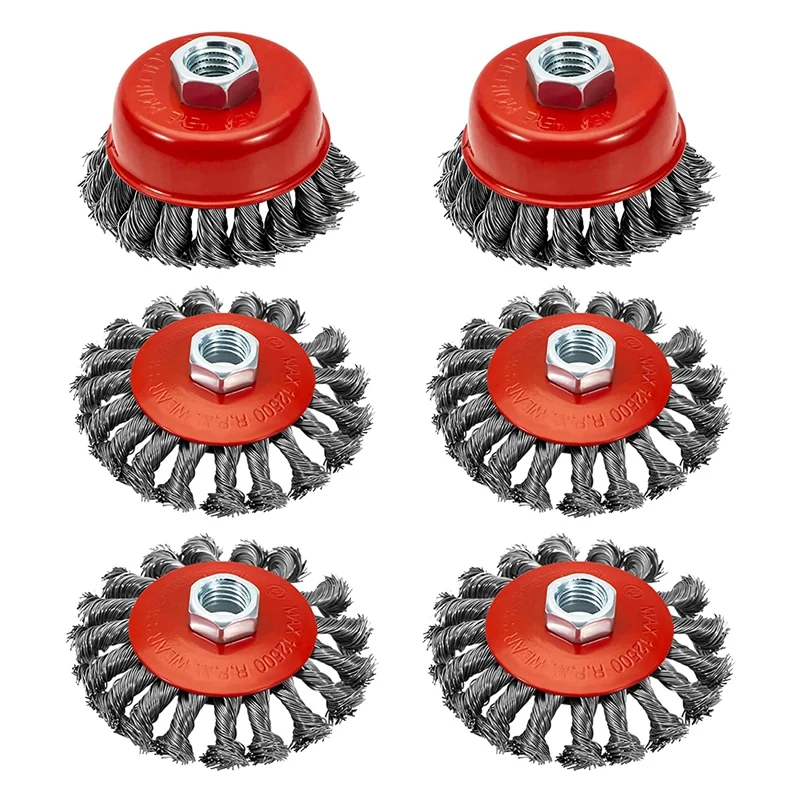 

6 Pack 4 Inch Wire Wheels For Angle Grinder, 3 Inch Wire Cup Brush For 4 1/2 Angle Grinder, For Removing Rust,Paint Etc