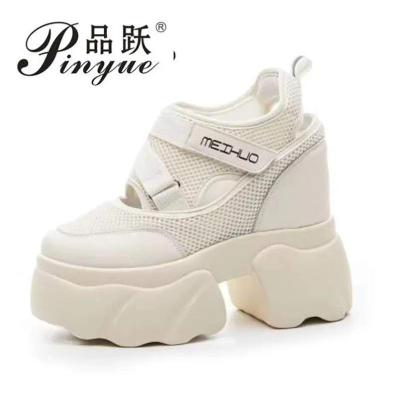 

12 см женские летние сетчатые массивные кроссовки шлепанцы сандалии на танкетке из микрофибры туфли-лодочки обувь на танкетке с полой платформой 33-40