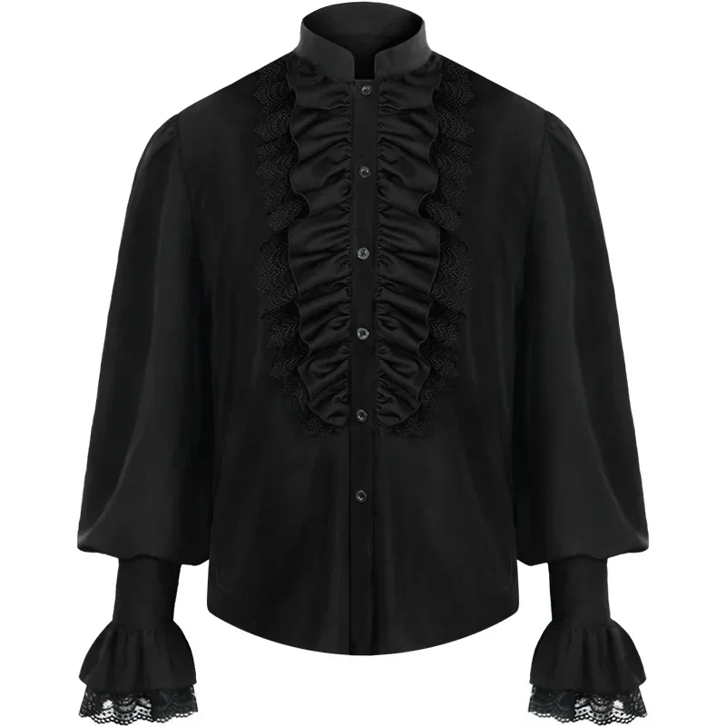 New Men's Medieval Renaissance Pleated Pirate Shirt Steampunk Cosplay Costume Top For Special Occasions