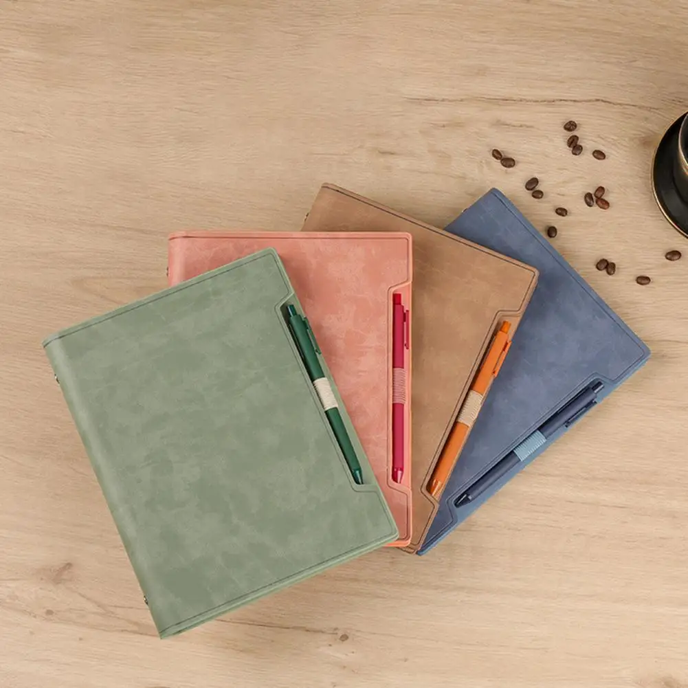 

Ежедневник из искусственной кожи, набор из 1 блокнота с ручкой, Жесткая обложка, расширяемый карман для дома, школы, офиса