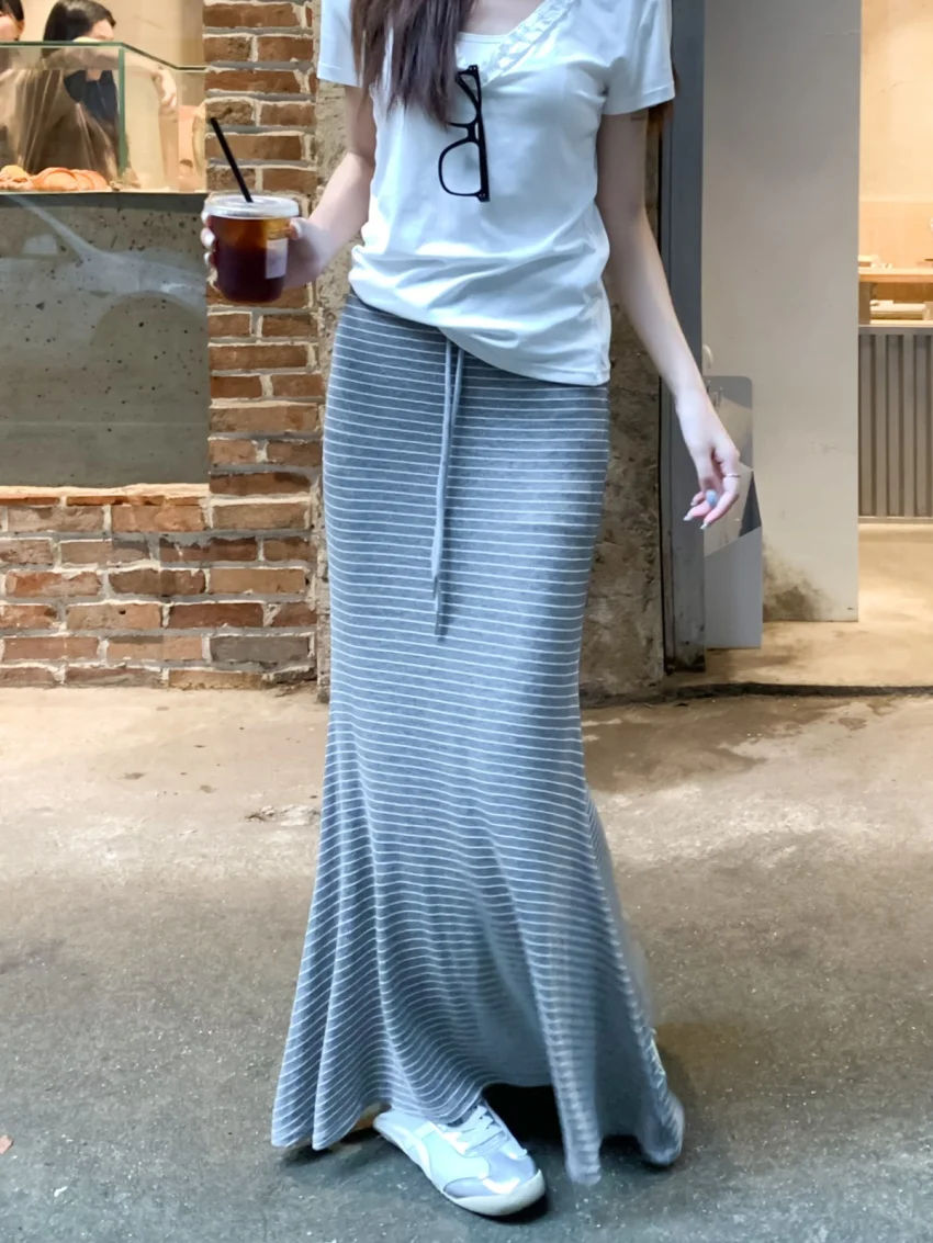 Alien Kitty Nuova Sirena Lavare Gonne A Vita Alta Donna Estate 2025 Office Lady Allentato Vintage Streetwear Casual Quotidiano Aderente