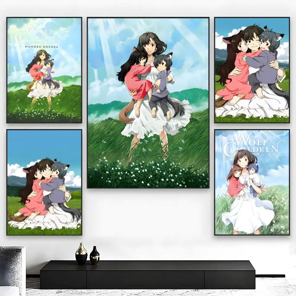 ANIME T-The Wolf Children A-Ame und Yuki Poster, Wandkunstdruck, geeignet für Wohnzimmer, Schlafzimmer, Bar, Salon, Heimdekoration, Geschenk