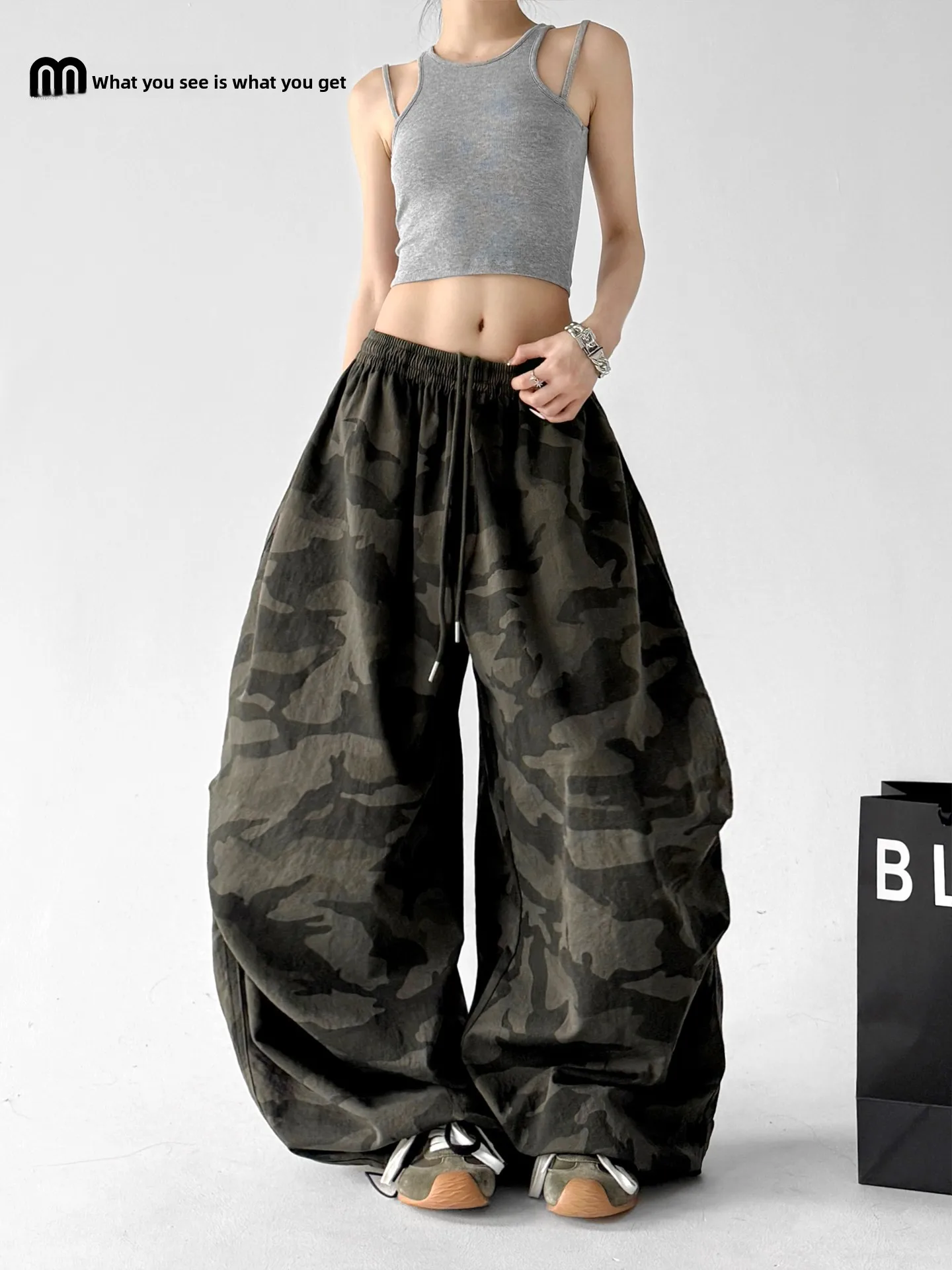 

Свободные камуфляжные повседневные брюки женские летние 2026 с высокой талией, широкими штанинами, для уличных танцев, прямого кроя, для женщин