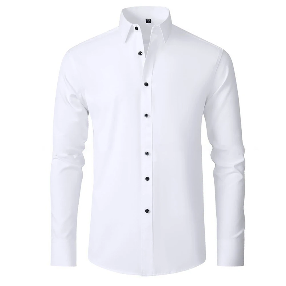 Male Clothes Shirt Business Slight Stretch Anti Wrinkle Long Sleeve Man Dress Shirts Mens Classic Fit For Male