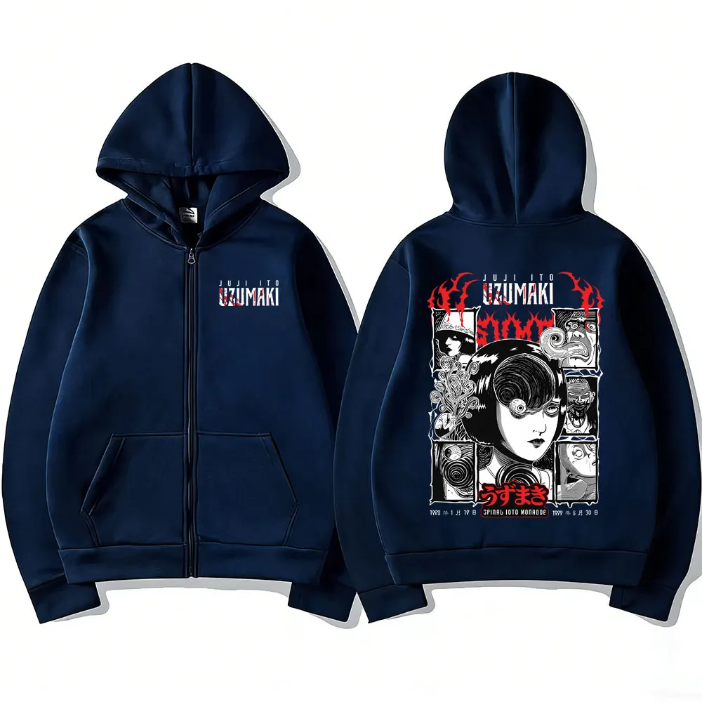 Anime Junji Ito Spirale Uzumaki Kirie Goshima Reißverschluss-Hoodie Herbst Winter Herren Damen Manga Gothic Horror Zip-Up-Jacke Streetwear – Detail 4
