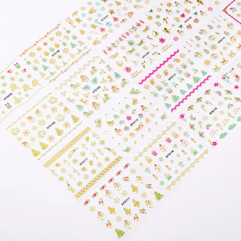 30 adesivo de unhas em relevo natal dos desenhos animados gatinho guirlanda boneco de neve auto adesivo arte do prego adesivos diy ano novo decorações de unhas