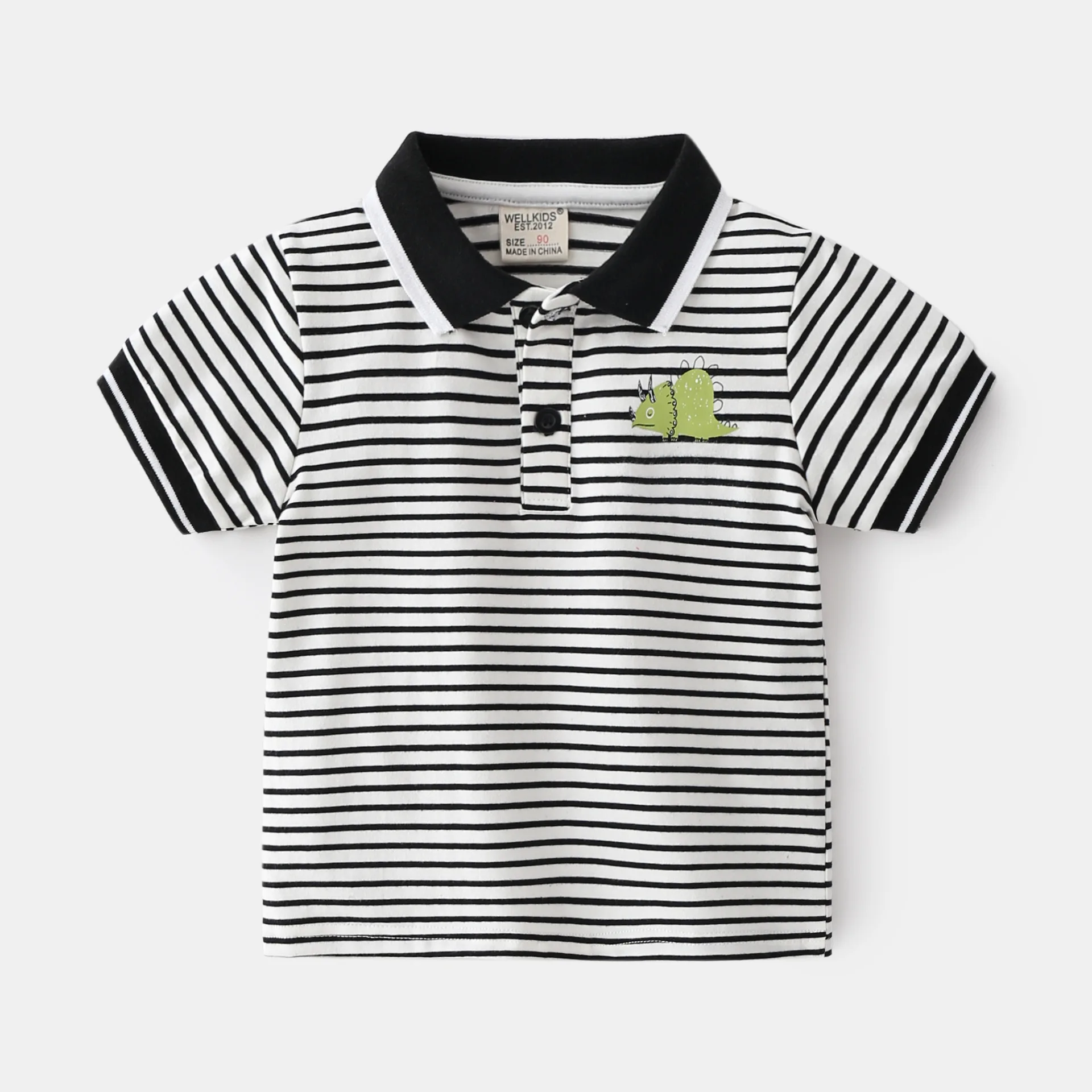 Summer Boys Short Sleeve Casual Cotton Cartoon Embroidered T-shirt, Children's Contrast Color Striped Polo Shirt Top 3-8 Years image 4