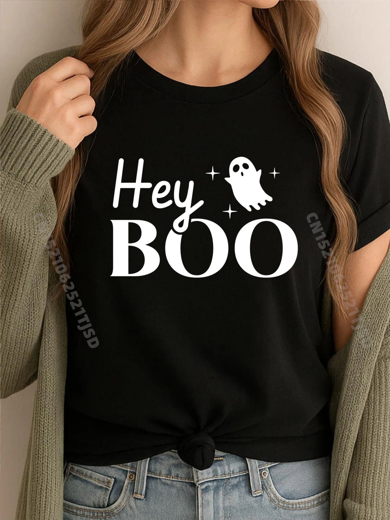 

Hey Boo милый призрак забавный Хэллоуин для женщин футболка с принтом женская белая футболка женская большая и высокая