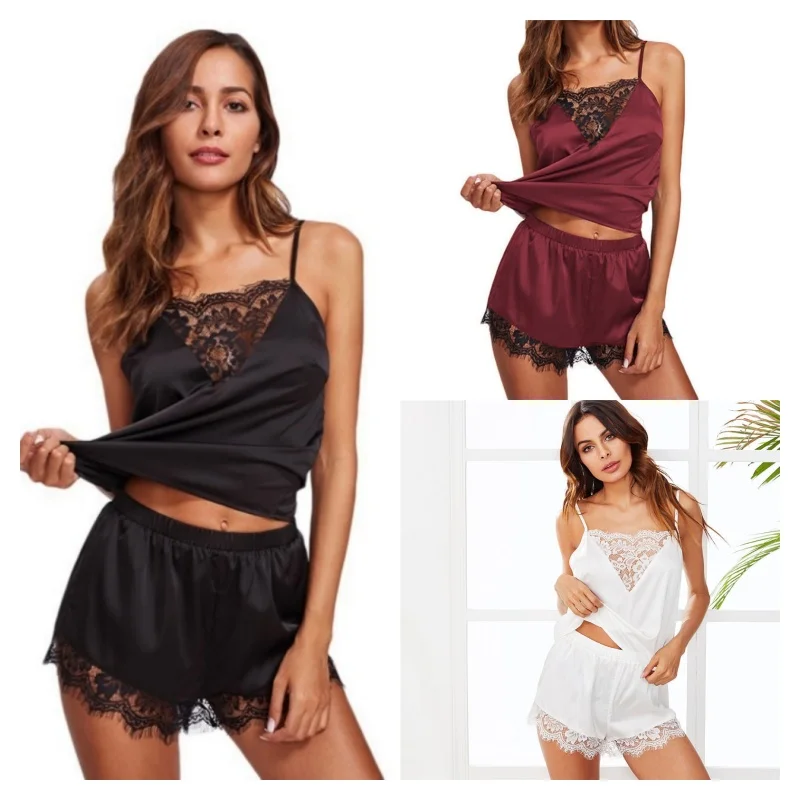 

Женский летний комплект из двух предметов, пижама, шорты, жилет на бретелях, нижнее белье с воротником-лодочкой, тонкая пикантная Пижама с кружевом