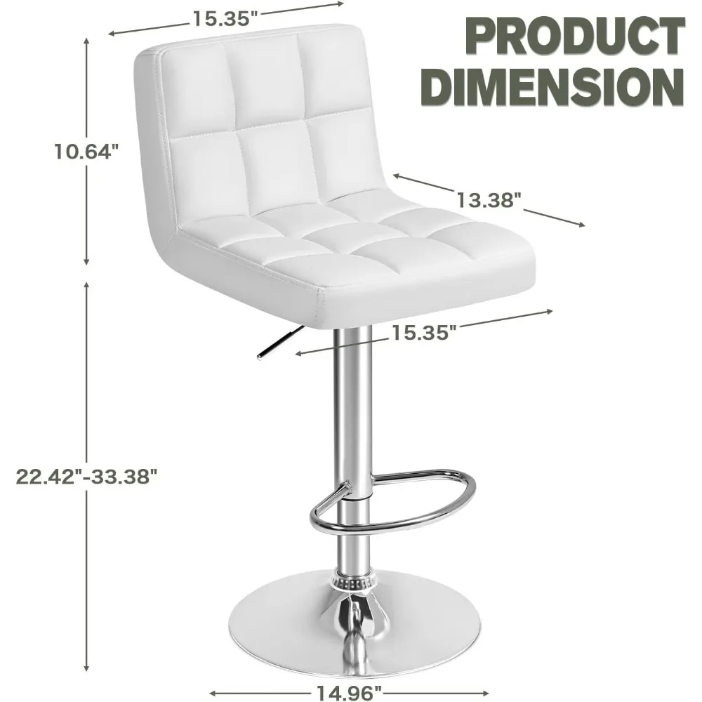 Modern PU Leather Bar Stools, Giratória, Ajustável, Hidráulica, Quadrado, Contra Altura, Branco, Conjunto de 2