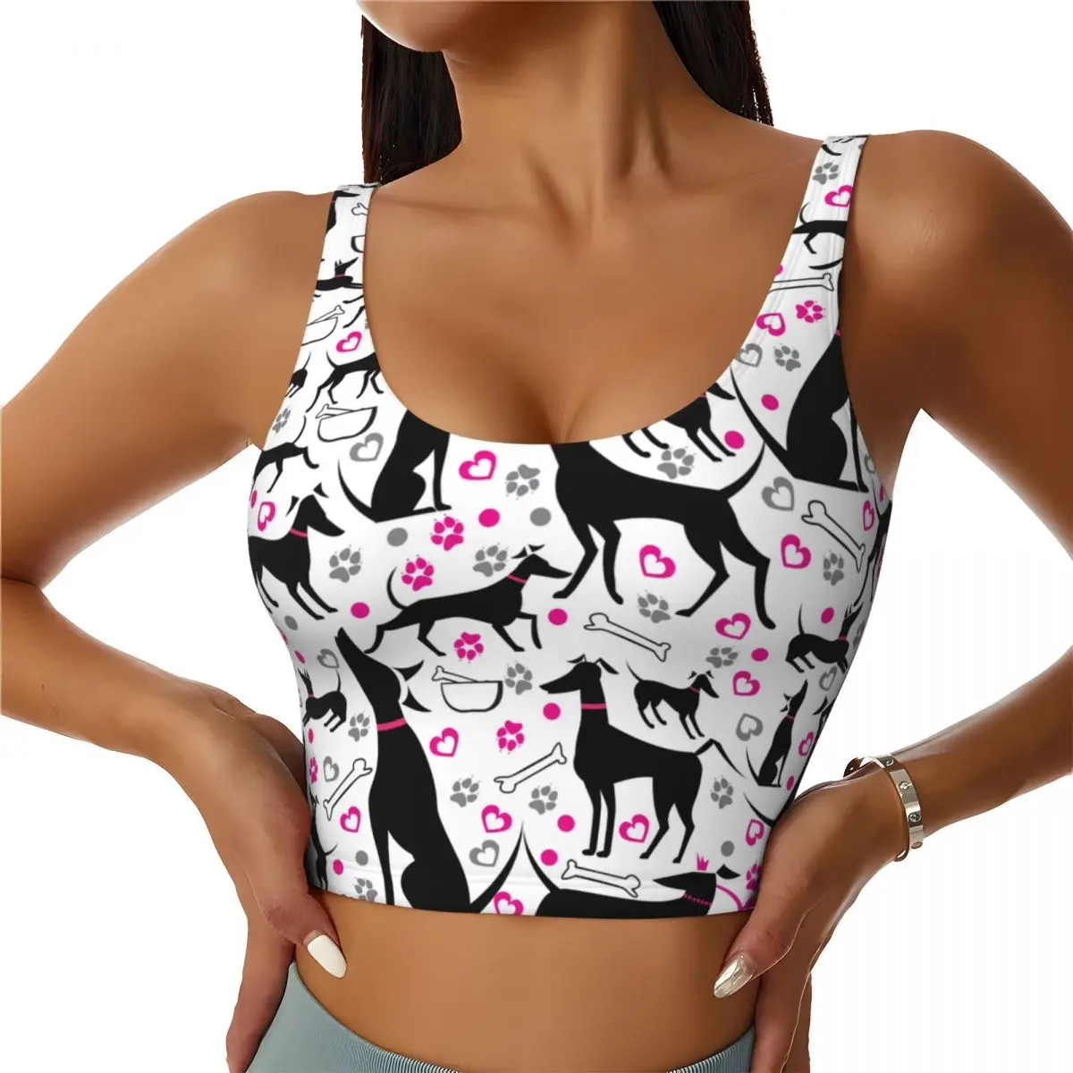 

Custom Greyhound Sports Bra Women's Whippet Hound Dog High Impact Workout Yoga Crop Top