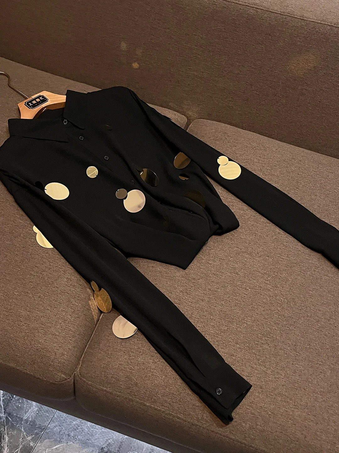 Fashionable Slimming Age-Defying Two-Piece Set with Long Sleeve Shiny Sequin  Skirt High Waist Button-Up Shirt for Women