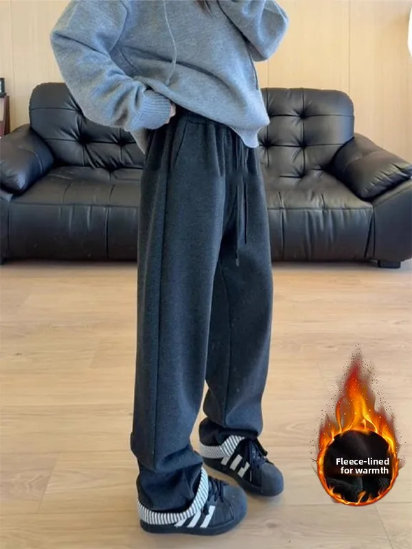 

Мужские прямые брюки на подкладке Fce, осень-зима, повседневные брюки с драпировкой и манжетами, удобные свободные брюки из полиэфирного волокна