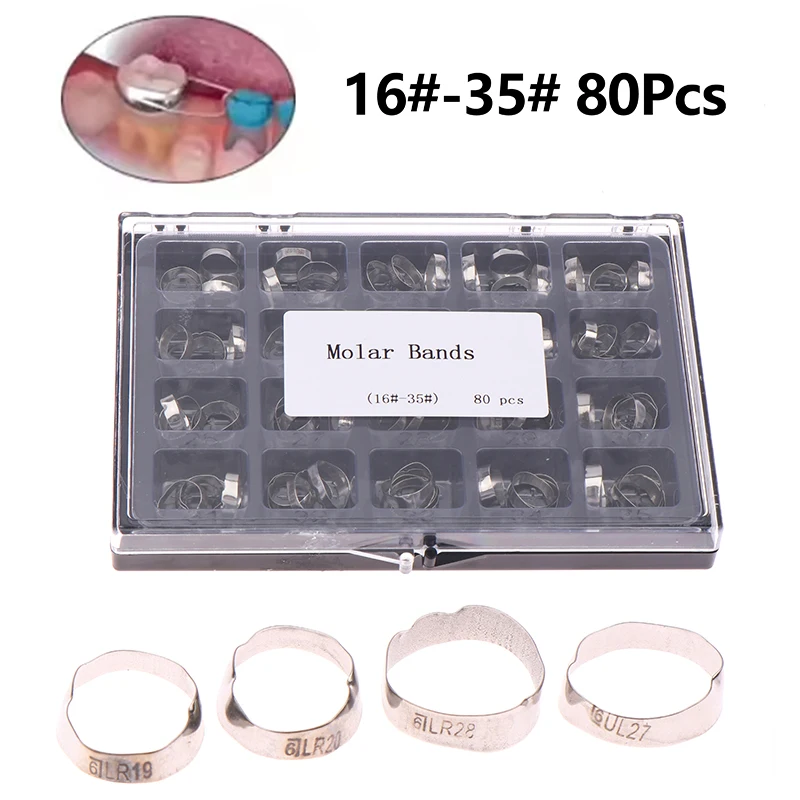 80Pcs/Boxed Molar Band Without Buccal Tube Straight Wire Bow Without Cleat 16#35 Different Type Dentist Supplies