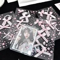 2Pcs 3D Pink love Lace Bow Crystal Stickers Deco Stickers for DIY Kpop Toploader Cute Sparkly Rhinestone Stickers Girls Gifts